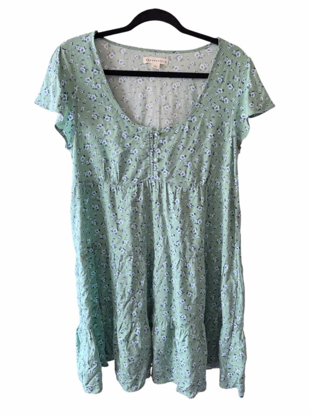 Aeropostale Light Green Floral Tiered Mini Dress size medium